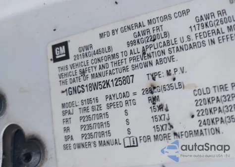 2002 Chevrolet Blazer Ls from USA, damaged, VIN 1GNCS18W52K125807